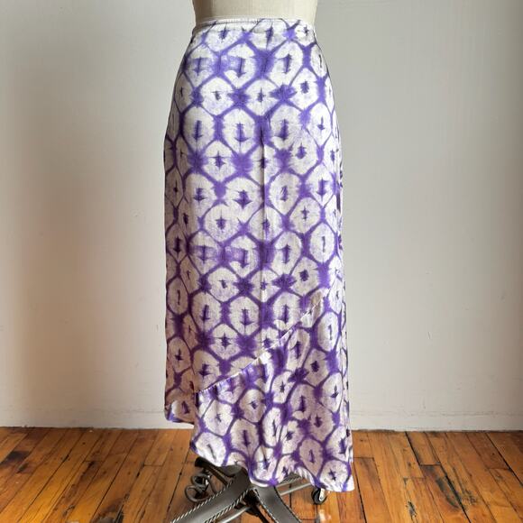 100% Silk JOSEPH Purple/White Tie-Dye Asymmetrical Midi Skirt - Picture 4 of 8